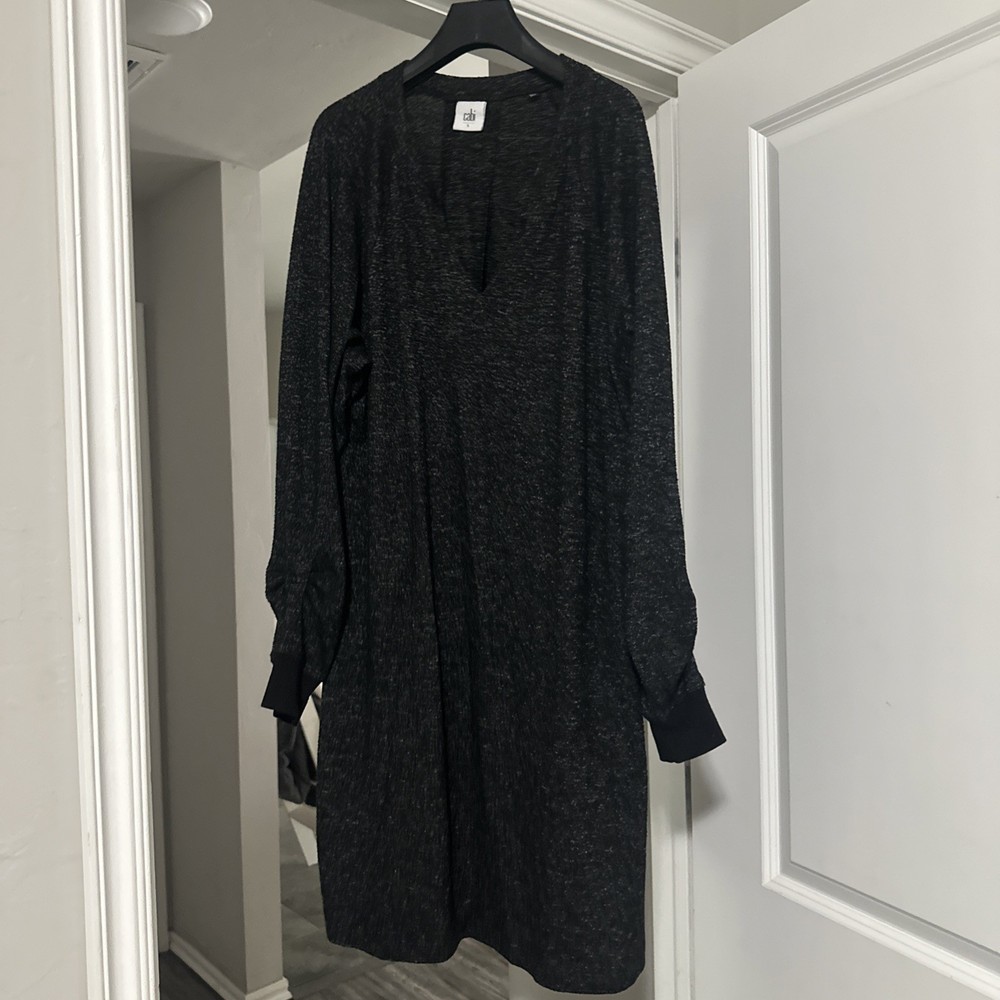Cabi Sweater Dress V Neck Long Sleeve Heather Black Gray PJ Knit Womens Large