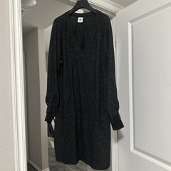 Cabi Sweater Dress V Neck Long Sleeve Heather Black Gray PJ Knit Womens Large