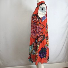 Marve Orange Floral Sleeveless Mock Neck A-Line Midi Dress XXS