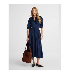 Madewell NWT tie waist midi Shirtdress in midnight navy women&rsquo;s size 2