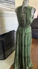 ASTR the Label Edessa Tiered Ruffle Maxi Dress Sz S Green Pink Floral V-Neck