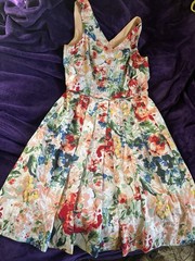 Tahari Womens Floral Sleeveless Tea Length Dress 97% Cotton Size 8