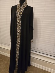 Women Dubai Black Abaya Formal Wear Embroidered Front Button USA Seller