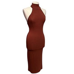 Fore Sleeveless Brown Halter Neck Midi Bodycon Dress Size Small NWOT