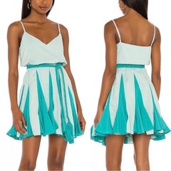 RHODE Women&rsquo;s Size M Eggshell Blue Sleeveless Rope Tie Belt Pleated Mini Dress