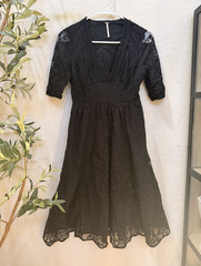 Free People Black Floral Lace A-Line Dress V-Neck 3/4 Sleeve Knee 2