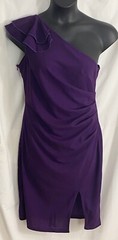 women&rsquo;s one shoulder dark purple dress size large slit ruffle sleeve side zipper
