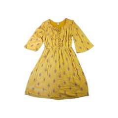 Old Navy Womens S Yellow Geometric A-Line Dress Round Neck 3/4 Bell Sleeve