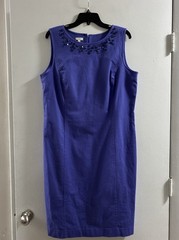 Talbots W Sz 16 Periwinkle Purple Rear Zipper Teardrop Rhinestone Boho Dress