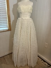 Vtg 40s -50s Haute Couture Jeanne Lanvin White bridal Cupcake Dress 24” Wst