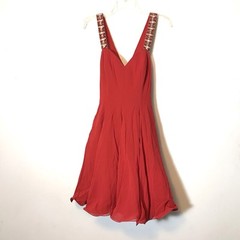 Vintage 100% Silk Cherry Red Pinup Embellished Strap Bubble Dress Rockabilly 6