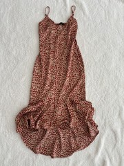 PrettyLittleThing Red Leopard Print FishTail Midi Dress – Size 6