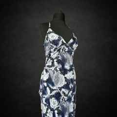 Jane Norman Womens Midi Dress 8-10 Navy White Sequin Floral Lace Print Y2K BNWT