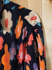 Black Flower Button Up Shirt Dress LARGE w/belt Hippie Flower Child