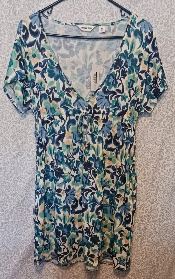 Lands&rsquo; End Sundress Floral V-Neck Short Sleeve Knee Multicolor XS NWT 25LETS901