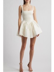 Delfi Collective Elsa Flare Basque V Waist Puff Square Neck Mini Dress Large