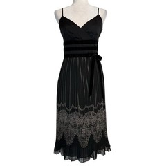Ann Taylor Loft Dress 2 Semi Sheer Y2K Whimsigoth Babydoll Velvet Bow Pleated