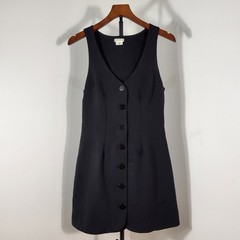 Cooperative Black Button Front Mini Dress Sleeveless V-Neck Cinch Back Size 4
