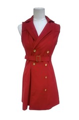 Sharagano Red Trench Dress Petite Size 4 Double Breasted Belted Sleeveless Work