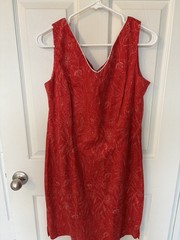 Amanda Smith Red Floral Dress W/ White Piping Sz 12