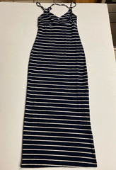 Up Front Women&rsquo;s Blue/White Striped V-Neck Spaghetti Strap Maxi Dress M