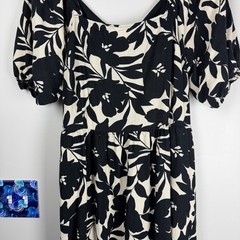 Who What Wear Black Cream Floral Midi Linen Rayon Tie Back Dress Tropical XXL