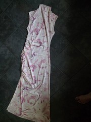 Pretty White with Pink Blossoms Sleeveless Ruched and Slit Side Size Small