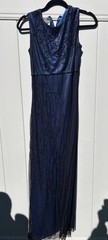 Brilliante By J.A. Navy Blue Lined Beaded Dress Size Small Formal Evening
