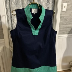 Sail To Sable STS Shift Dress Navy & Green Color Block Tunic Dress Size XL