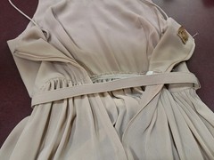 Beige Maxi Dress Matching Jacket Faux Pearls Rhinestones Sheer Chiffon? Size 12