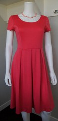 Yellowberry Solid Coral Pink Knit Fit Flare Dress Pleated Front Scoop Neck SZ M