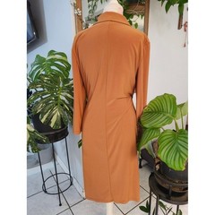 Anne Klein Rust Wrap-Front Collared Long-Sleeve Dress