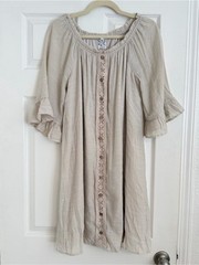 Naif Beige Boho Peasant Tunic Dress Crochet Lace Bell Sleeve Large