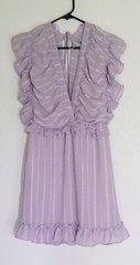 Favlux Fashion Ruffle Short Dress MEDIUM Purple VFront /Tie Vback Stripe Lined