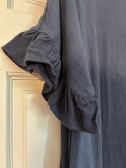 Cotton Bleu Blue Solid V-Neck Button Front Ruffle Sleeve Dress M
