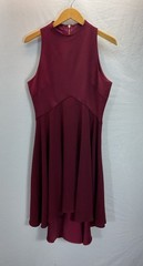 New Ted Baker Kandal Wine Red High Neck High-low Fit & Flare Dress Womens Sz 3/M