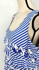 NEW Tango Mango Nautical Stripe Flower Cha Cha Ruffle Dress Blue White Size XL