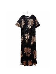 Baltic Born Sequin Floral Mesh Maxi Dress Black/Gold Flutter Sleeve Sz 3XL