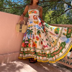 2025 Women&rsquo;s Summer Maxi Dress Farm Floral Print Sleeveless Swing Anthro Rio