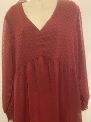 Famition Women&rsquo;s Dark Red Swiss Dot Dress Long Sleeve Tiered Dress Size XL NWT