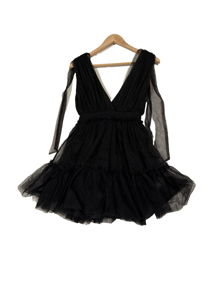 Thirty-Thirty LA Tulle Mini Dress Medium Black Mesh Layered Sleeveless Party Top