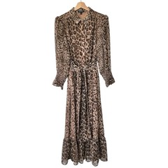 Express Maxi Dress Sz M Animal Print belted button down shirt dress NWOT