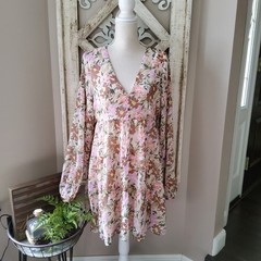 Fourteenth Place Maja Blush Floral Ruffle Swing A Line Dress Medium Cottagecore