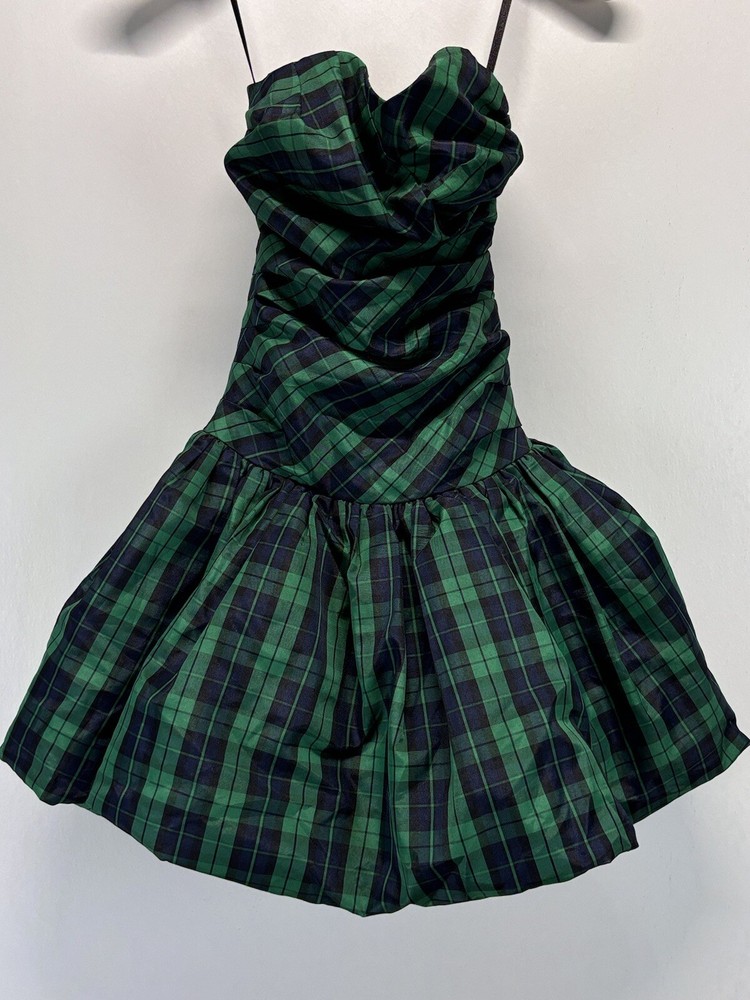Luella Bartley for Target Mini Bubble Dress Sz 1 Green Navy Tartan Plaid Emo