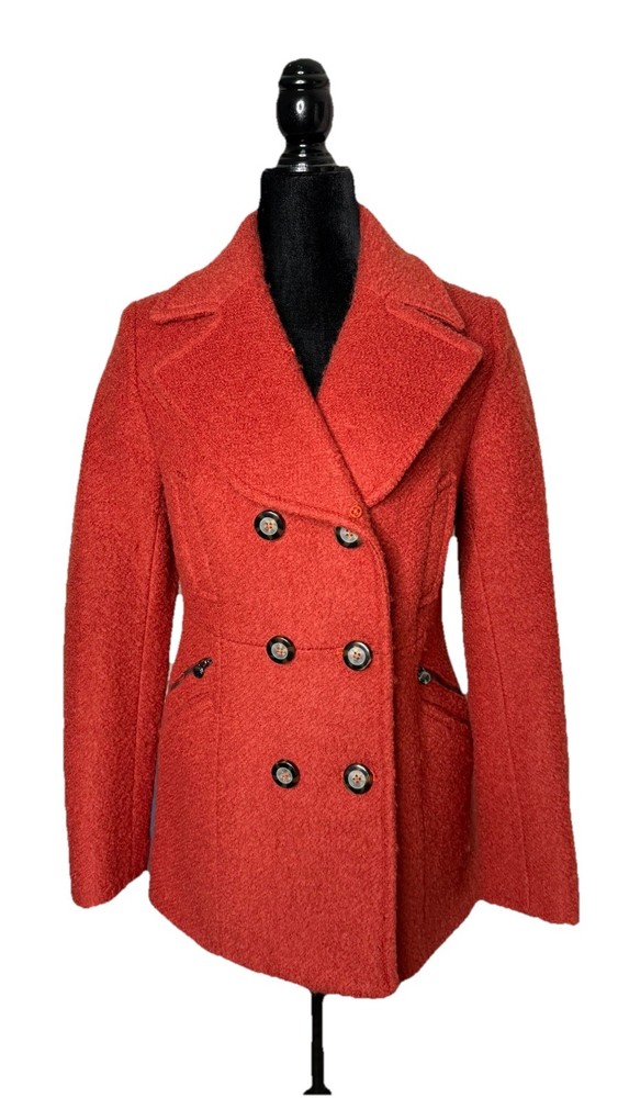 Laundry Shelli Segal Red Bouclé Wool Blend Peacoat Women&rsquo;s Sz 4 Double Breasted