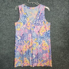 Lilly Pulitzer Womens Amina Swing Dress Medium Lilac Verbena V-Neck Pima Cotton