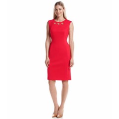 NWT-Calvin Klein ~Size 6~ Grommet Neckline Ponte Sheath Red Dress Retail $134