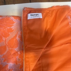 Showpo. BRAILEY MINI DRESS Strapless Dress Orange Jacquard Size 10