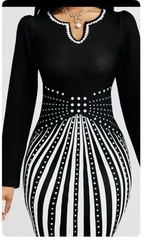 Figure Hugging Snatched Elegant B/W Dress w/V neckline poked dot pattern