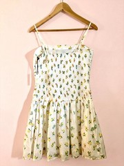 Japna Women&rsquo;s M Smocked Lined Lemon Floral Sundress Adjustable Straps